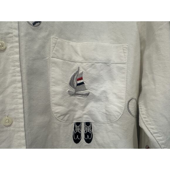 Thom Browne Travel Icon Embroidery Shirt Men White Button Down Long Sleeve Sz M - Picture 5 of 6